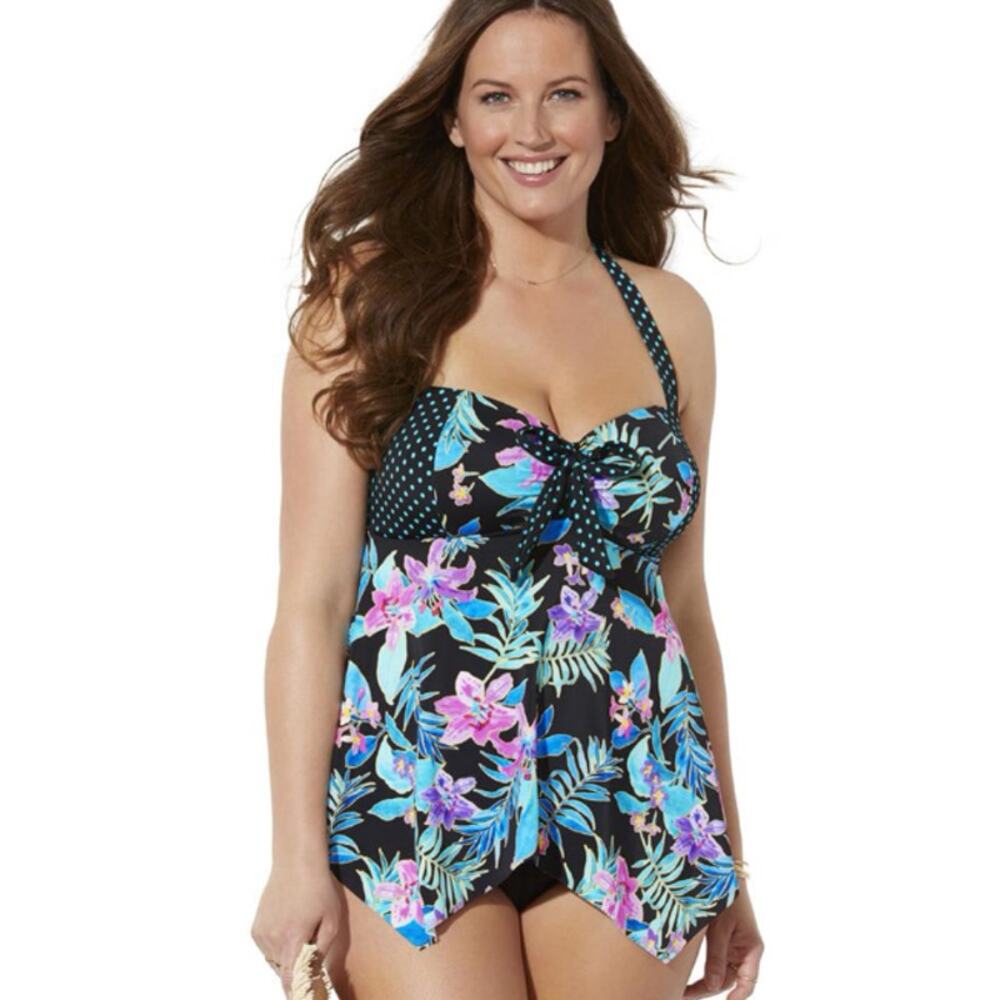 New Fullfitall Tropical Tankini Top Handkerchief Halter Womens 24 Beach Swimsuit